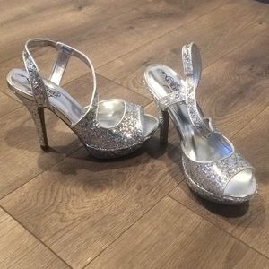 Silver glitter heels
